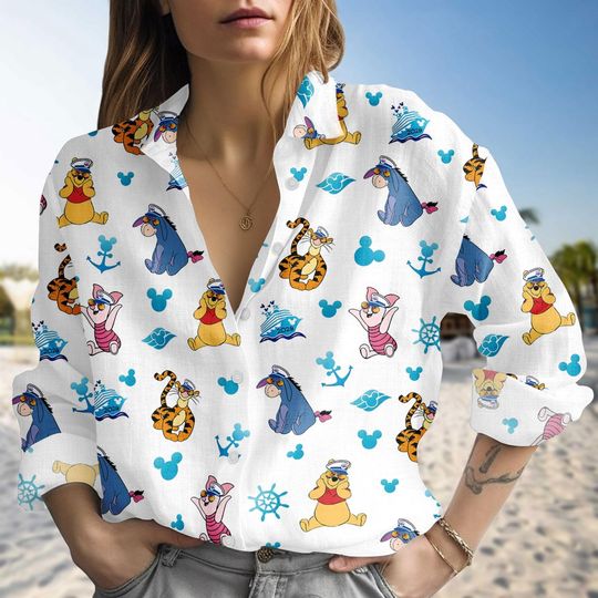 Disney Winnie The Pooh Cruise Blouse Shirt, Cute Pooh Bear Casual Shirt, Magic Kingdom Shirt, Disney Cruise Shirt, Disney Cruise Trip