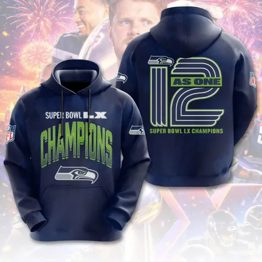Discover Seattle Seahawk 2025 Super 1Bowl LX Champions 3D Apparel Hoodie