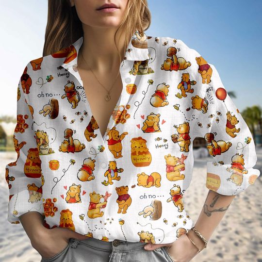 Discover Disney Winnie The Pooh Blouse Shirt, Cute Pooh Bear Casual Women Shirt, Disneyland trip Shirt, Magic Kingdom Shirt, Honey Bear Gift