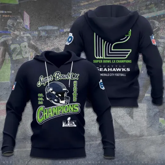 Discover Seahawks 2025 Super LX Champions 3D Apparel