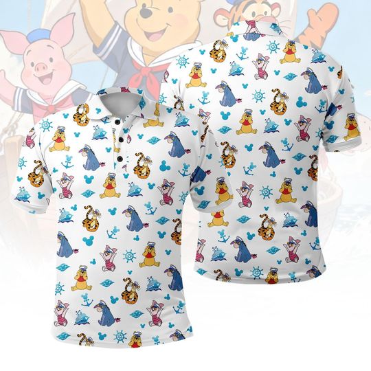 Discover Disney Winnie The Pooh Cruise Line Polo Shirt, Cute Pooh Bear Man Shirt, Disney Nautical Polo Shirt for Men, Disney Cruise Trip