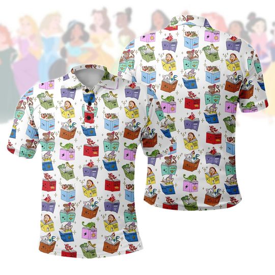 Discover Disney Princess Sidekicks Book Club Polo Shirt, Disney Reading Tour Polo Men Shirt, Librarian Polo Shirt, Book Love Gift, Gift For Him