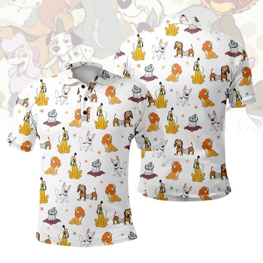 Retro Disney Dogs Polo Shirt, Lady and the Tramp Polo Men Shirt, Pluto Disney Puppy Shirt, Disney Pet Lovers Shirt, WDW Disneyland Tee