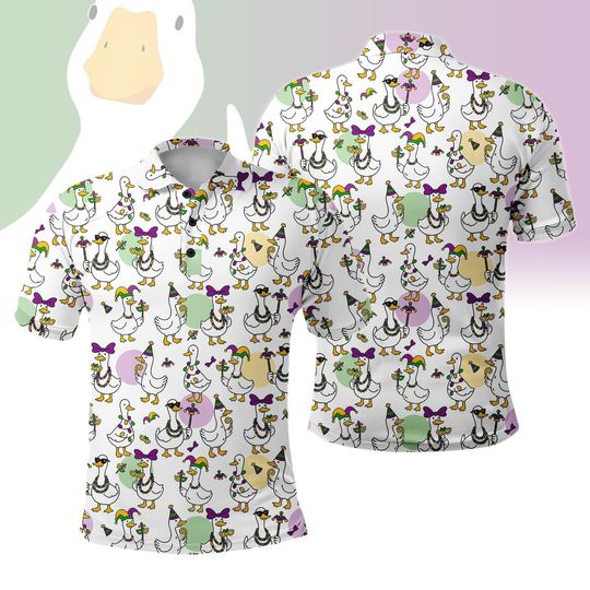 Discover Mardi Gras Goose Casual Polo Shirt, Funny Mardi Grass Polo Man Shirt, Mardi Grass Shirt, Polo Casual Shirt, Gift For Him