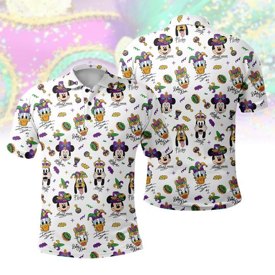 Discover Mickey and Friends Mardi Gras Polo Shirt, Disney Mardi Gras Carnival Celebration Casual Polo Shirt, Happy Mardi Gras Man Shirt