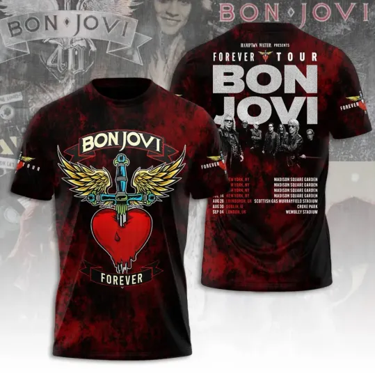Discover Bon Jovi Forever Tour 2026 AOP T-Shirt Gift For Fans