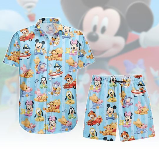 Discover Disney Button Shirt And Shorts, Disney Characters Button Shirt, Family Gift Hawaii Shorts, Disney Hawaiian Shirt, Holiday Gift