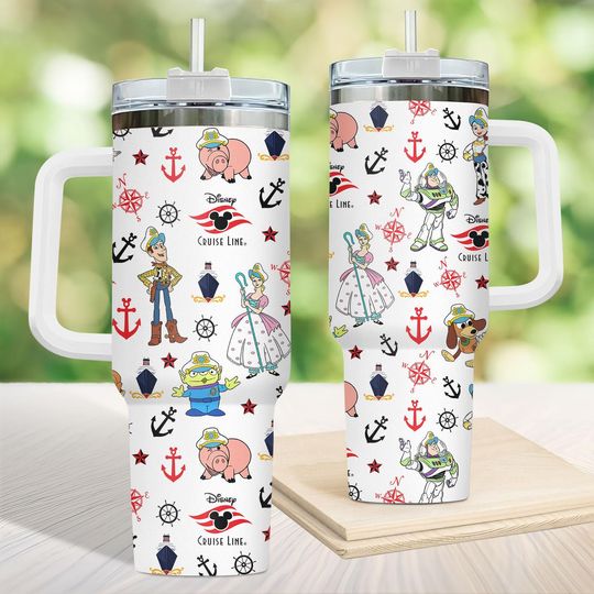 Disney Toy Story Cruise Tumbler 40oz, Disney Cruise Trip Tumbler Gift, Woody Buzz Jessie Alien Cruise Mug, Nautical Anchor Cup Gift