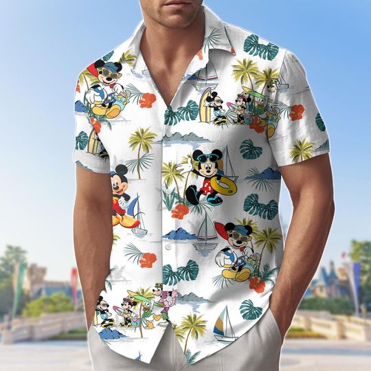 Discover Disney Mickey and Friends Character Beach Button Shirt/Shorts, Mickey Summer Aloha Shirt, Tropical Vacation Mickey Shirt, Disney trip