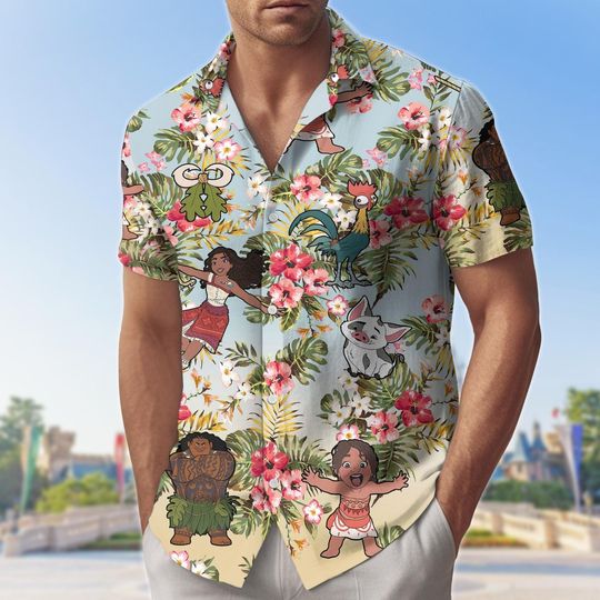 Discover Moana Button Shirt/Shorts, Disney Tropical Aloha Shirt, Summer Island Vacation Shirt, Ocean Disney Shirt, Disney Tropical Shirt