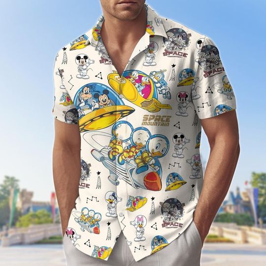 Discover Space Mountain Button Shirt/Short, Disney Cartoon Hawaiian Shirt, Retro Space Theme Shirt, Summer Vacation Shirt, Birthday Gift for Him