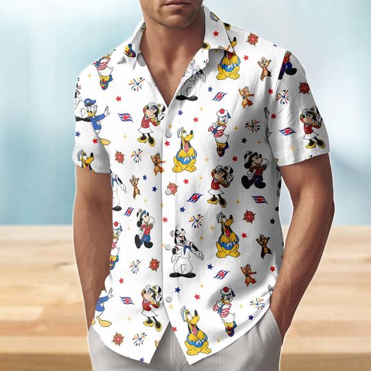 Discover Disney Cruise Line Button Shirt/Shorts, Mickey Minnie Donald Goofy Cruise Shirt, Summer Vacation Beach Shirt, Let's Cruise Shirt