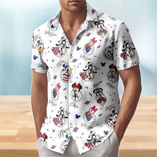 Discover Disney Mickey and Co Cruise Button Shirt/Shortst, Mickey Minnie Donald Goofy Signature Button Shirt, Disney Cruise Beach Shirt, Gift For Him