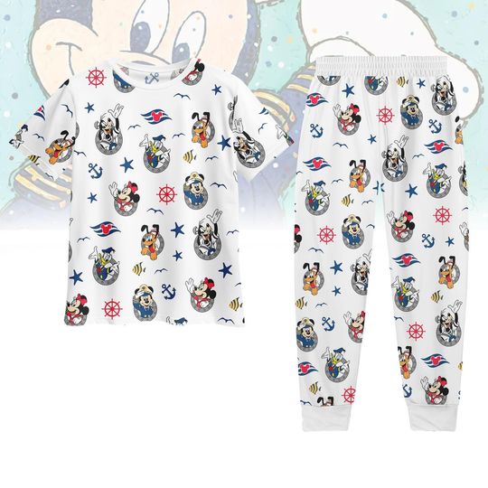 Discover Disney Cruise and Co Tshirt And Pants Pajamas, Mickey Nautical Tshirt Pajamas, Disney Cruise Outfit, Vacation Sleepwear Gift, Gift For