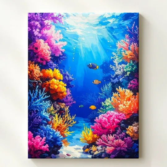 Discover Rainbow Coral Reef Canvas Wall Art Underwater Tropical Scene