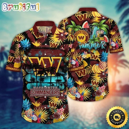Discover Washington Football Commanderss Team Hawaiian Shirt Button Down Unisex Adults
