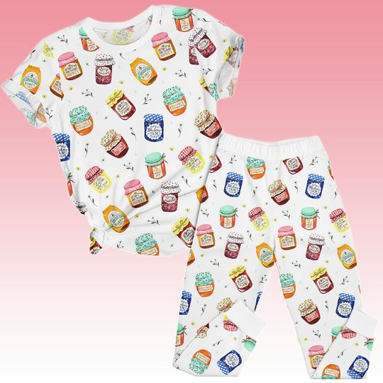Discover Unisex Jam Jar Pajamas Set for Kids or Adults, Cute Kitchen Foodie Print Sleepwear, Cozy Home Cooking Theme Family PJs