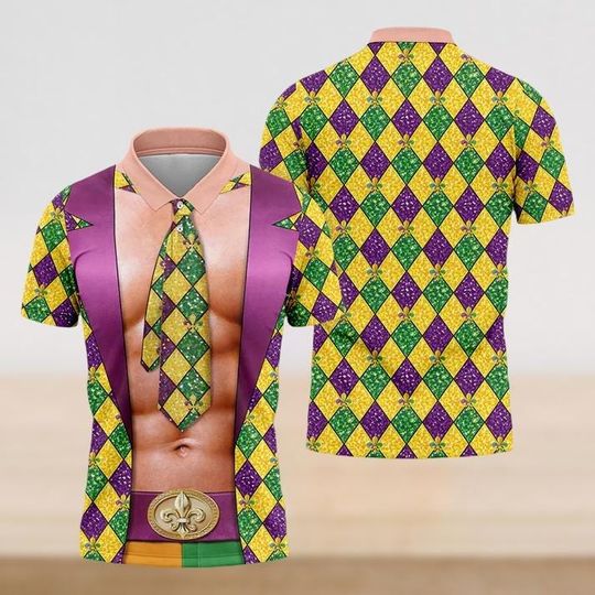 Discover Mardi Gras Vest Polo Shirt, Mardi Gras Golf Shirt, New Orleans Festival Polo, Louisiana Carnival, Fat Tuesday Parade Costume Cosplay