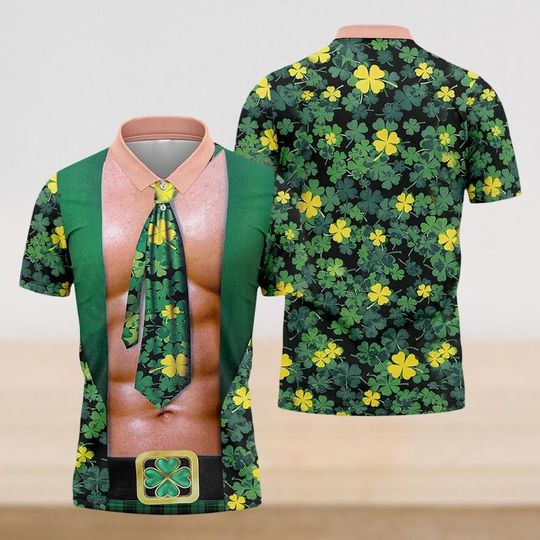 Discover St Patricks Day Vest Polo Shirt, Shamrock Polo Shirt, Irish Clover Polo, Lucky Green Minimal, St Patricks Day Costume Cosplay