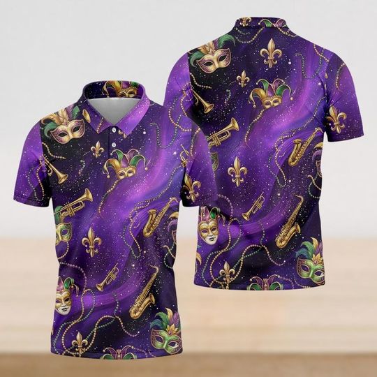 Discover Mardi Gras Cat Mask Polo Shirt for Men and Women, Aloha Shirt, New Orleans Festival Polo Shirt, Mardi Gras Outfit, Summer Golf Shirt