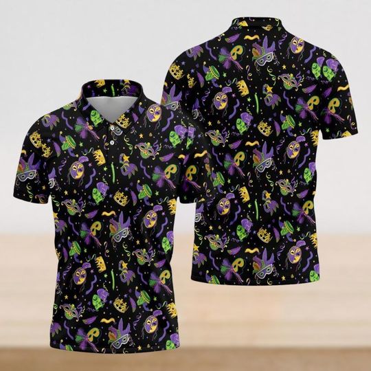 Discover Retro Mardi Gras Polo Shirt, Brush Mardi Gras Golf Shirt, Fleur De Lis Shirt, Mardi Gras Party Outfit, Mardi Gras Gift for Women Men