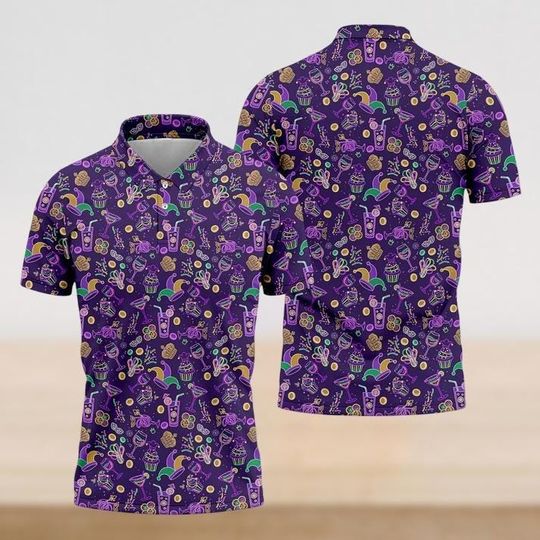 Mardi Gras Polo Shirt, Fat Tuesday Golf Polo Shirt, Mardi Carnival Shirt, Button Up Shirt, Summer Shirt, Mardi Gras Day Gift For Her Him