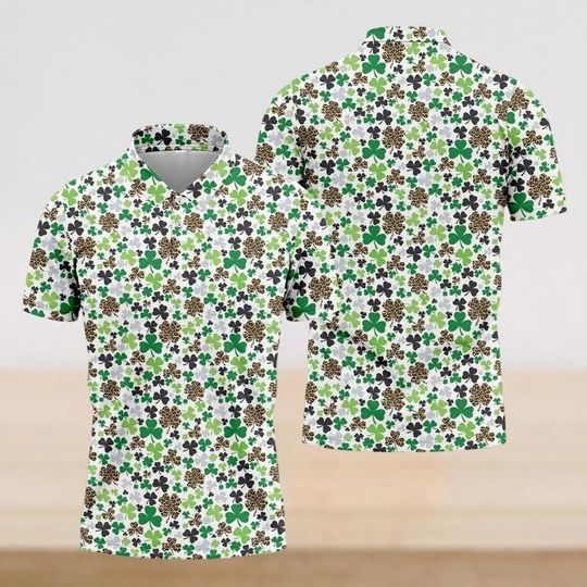 Shamrock Polo Shirt, St Patricks Day Polo Shirt, Irish Clover Button Up Shirt, Lucky Green Minimal Outfit, Gift For Her Him