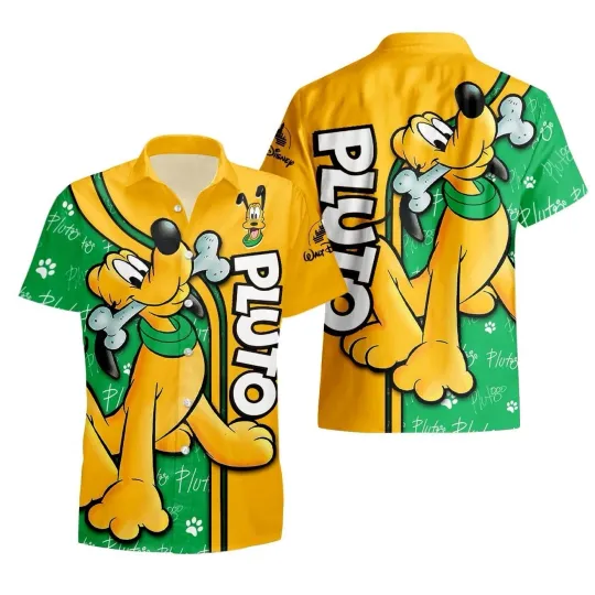 Disney Pluto Hawaiian Shirt Button Down Adult Mickey'S Friend Hawaiian Shirt