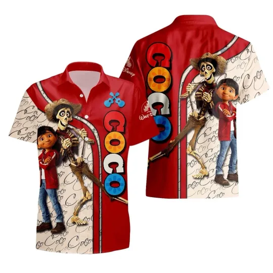 Discover Disney Coco Hawaiian Shirt Button Down Adult Coco Group Character Hawaiian Tee