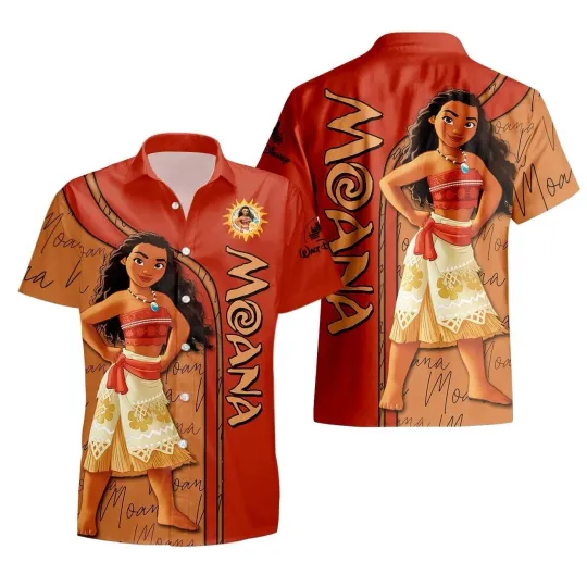 Disney Moana Hawaiian Shirt Button Down Adult Maui Moana Hei Hei and Pua Shirt