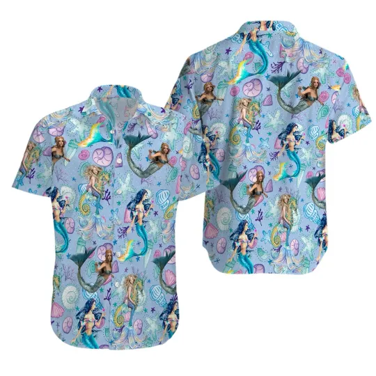 Discover Mermaid Ocean Tropical Hawaiian Shirt Casual Button Down Shirt Beach Unisex