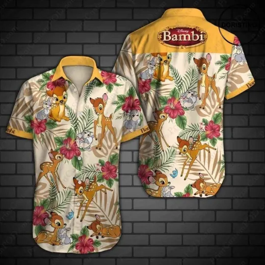 Disney Bambi Hawaiian Shirt Button Down Adult Disney Bambi Thumper Flower Shirt