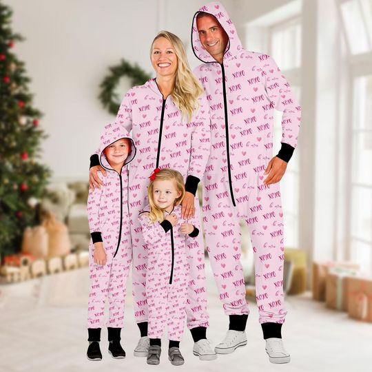Discover XOXO Family Jumpsuit, Holiday Onesie Pajamas, Love Fleece Jumpsuit, XOXO One-piece Pajamas, Pajamas For Family