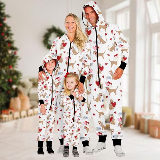 Discover Cute Puppy Family Jumpsuit, Dog Art Onesie Pajamas, Heart Fleece Jumpsuit, Cartoon One-piece Pajama, Pajamas for Family, Birthday Gift