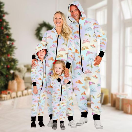 Discover Princess Family Jumpsuit, Crown Onesie Pajamas, Christmas Fleece Jumpsuit, Princess One-piece Pajamas, Pajamas For Family