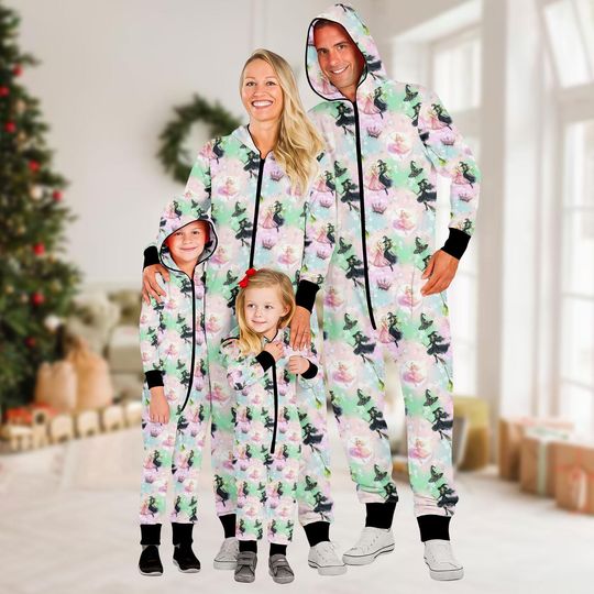 Discover Witchy Family Jumpsuit, Magic Wiz Onesie Pajamas, Wizard Fleece Jumpsuit, Princess One-piece Pajama, Green Pink PJs for Family, Gift Fo