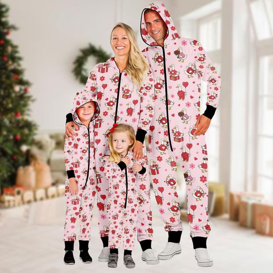 Discover Love Goose Family Jumpsuit, Couple Onesie Pajamas, Festive Goose Fleece Jumpsuit, Lover One-piece Pajama, Couple Pajamas, Gift For Fami