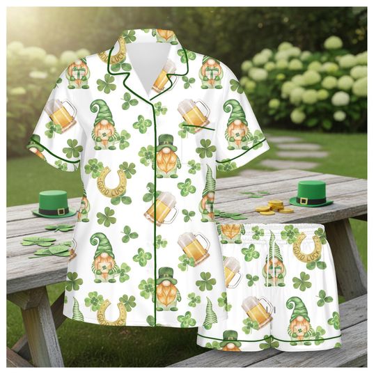 Discover St. Patrick's Day Gnomes Pajama Set, Women's Satin Loungewear