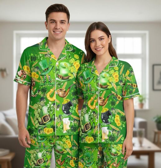 Discover St Patricks Day Satin Pajama Set for Family, Patricks Day Pajamas Set, Satin Pajama Set For Women, Pajama shorts for her,Patricks Day tee