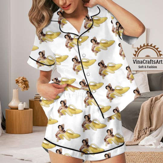 Discover Funny Nicolas Cage Banana Pajamas Set, Banana Face meme Pajamas, Weird Food Loungewear, Foodie pajamas with twist