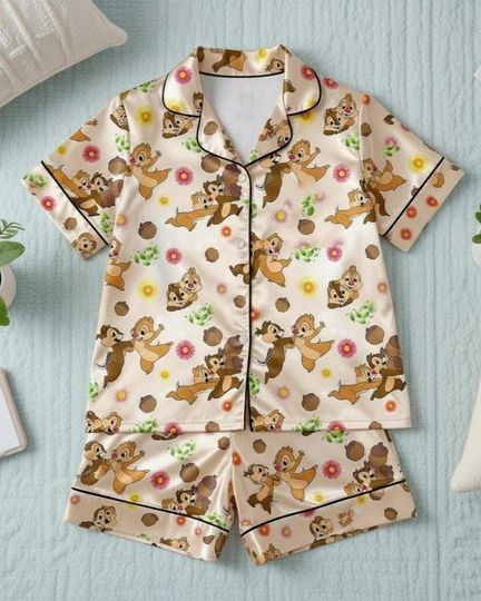 Discover Chip and Dale Pajama Set, Cute Chip & Dale Cartoon Pajamas, Disney Loungewear, Gift for Her