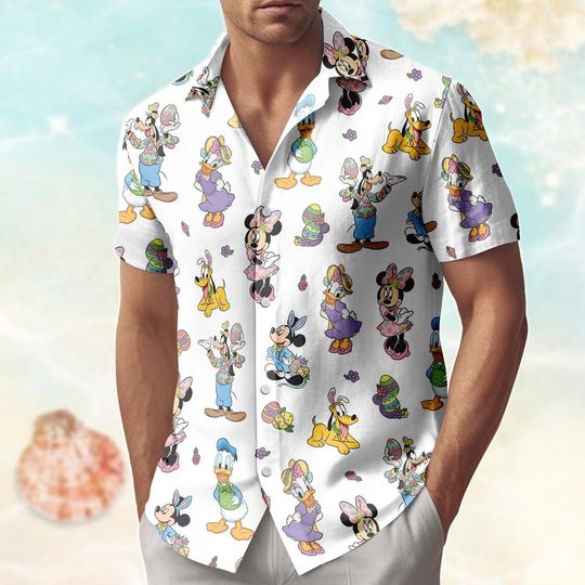 Discover Mickey And Friends Easter Day Hawaiian Shirt, Happy Easter 2026 Button Shirt, Disney Easter Eggs Vacation Shirt, Beach Shorts Men