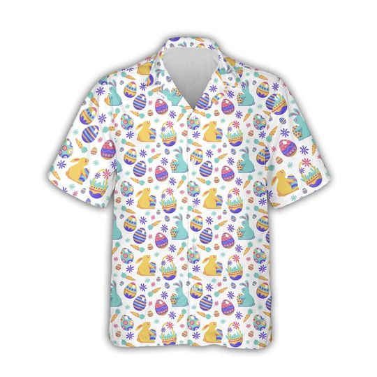 Discover Easter Day Hawaiian Shirt, Bunny and Easter Egg Aloha Shirt, Cute Easter Holiday Hawaiian Shirt, Spring Festival Unisex Beach Shirt, S-5XL