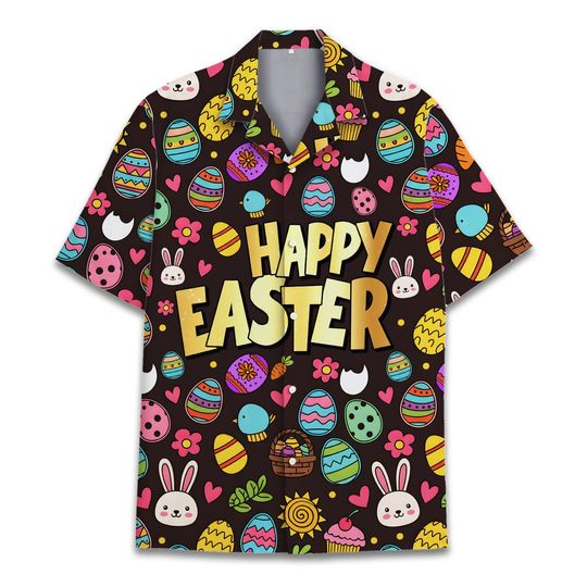 Discover Happy Easter Hawaiian Shirt for Men Women Youth, Colorful Easter Eggs & Bunny Aloha Button Down Shirt, Fun Spring Holiday Shirt