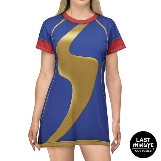 Ms. Marvel Women's T-Shirt Dress, The Marvels Films Costume, Kamala Khan Outfits, Superhero Movie Inspired Cosplay, Disney Marvel Shortdress