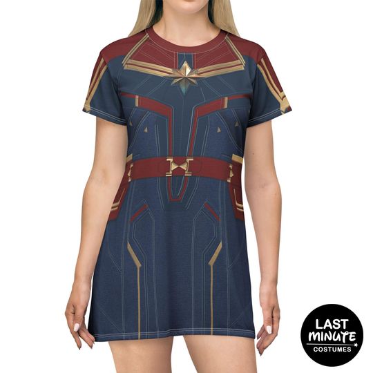Captain Marvel Women's T-Shirt Dress, Captain Marvel Cosplay, Carol Danvers Costume, Superhero Outfits, Disney Dresses for Women, Female Avengers