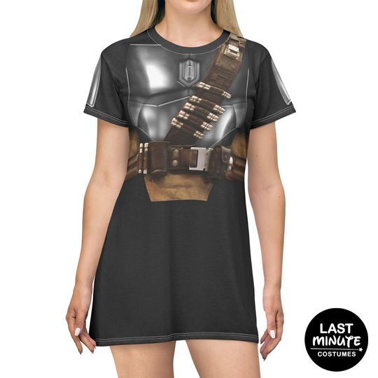 Star Wars Costume, Steel Mandalorian Armor Women's T-Shirt Dress, Mandalorian Cosplay Costume, Bounty Hunter, Beskar Steel Women Cosplay Dress