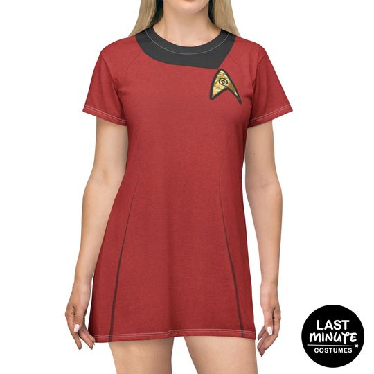Discover Starfleet Officer Women's T-Shirt Dress, Federation Cosplay, Starships Apparel, Science Fiction Original Series Outfits, Movie Fans Costume
