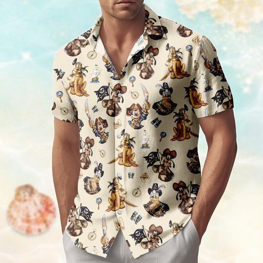 Discover Mickey Pirates Hawaiian Shirt, Mickey And Friends Pirates Button Shirt, WDW Family Disney Vacation Shirt, Beach Shorts, Retro Mouse Tee