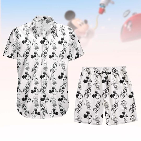 Discover Vintage Mickey And Friends Hawaiian Shirt, Disneyland 2026 Button Shirt, Beach Shorts Men, Mickey Minnie Donald Pluto Vacation Shirt